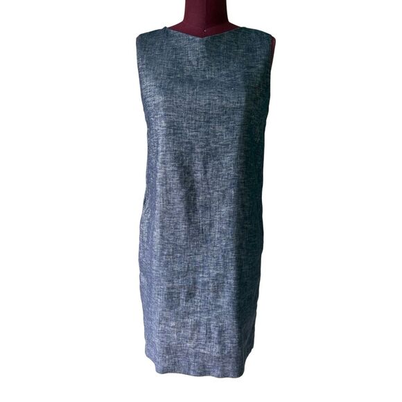 Theory Narlica Sleeveless Linen Blend Chambray Shift Dress size 2 Deep Denim $34 - Picture 3 of 11